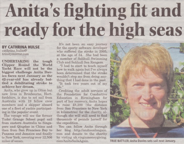 Solihull News:  Anita's fighting fit and ready for the high seas